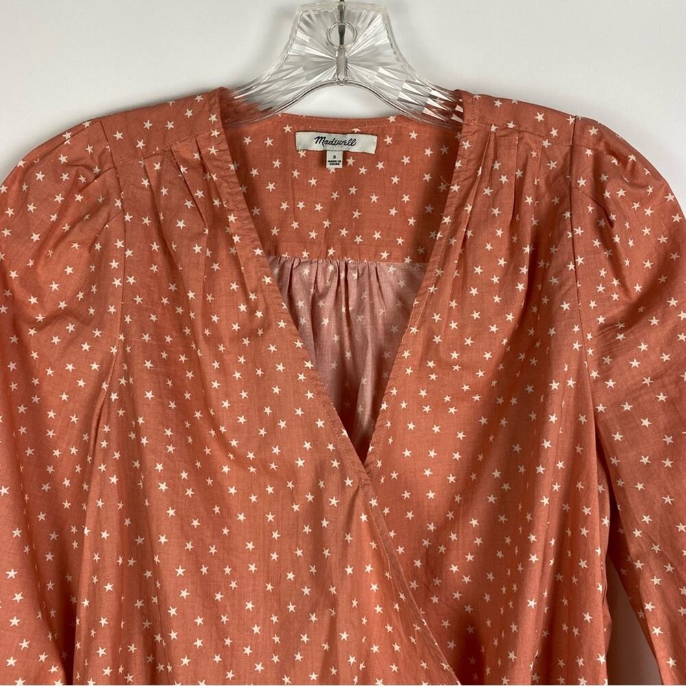 Madewell Star Scatter Wrap Top Coral Orange Womens Size Small - Picture 3 of 11